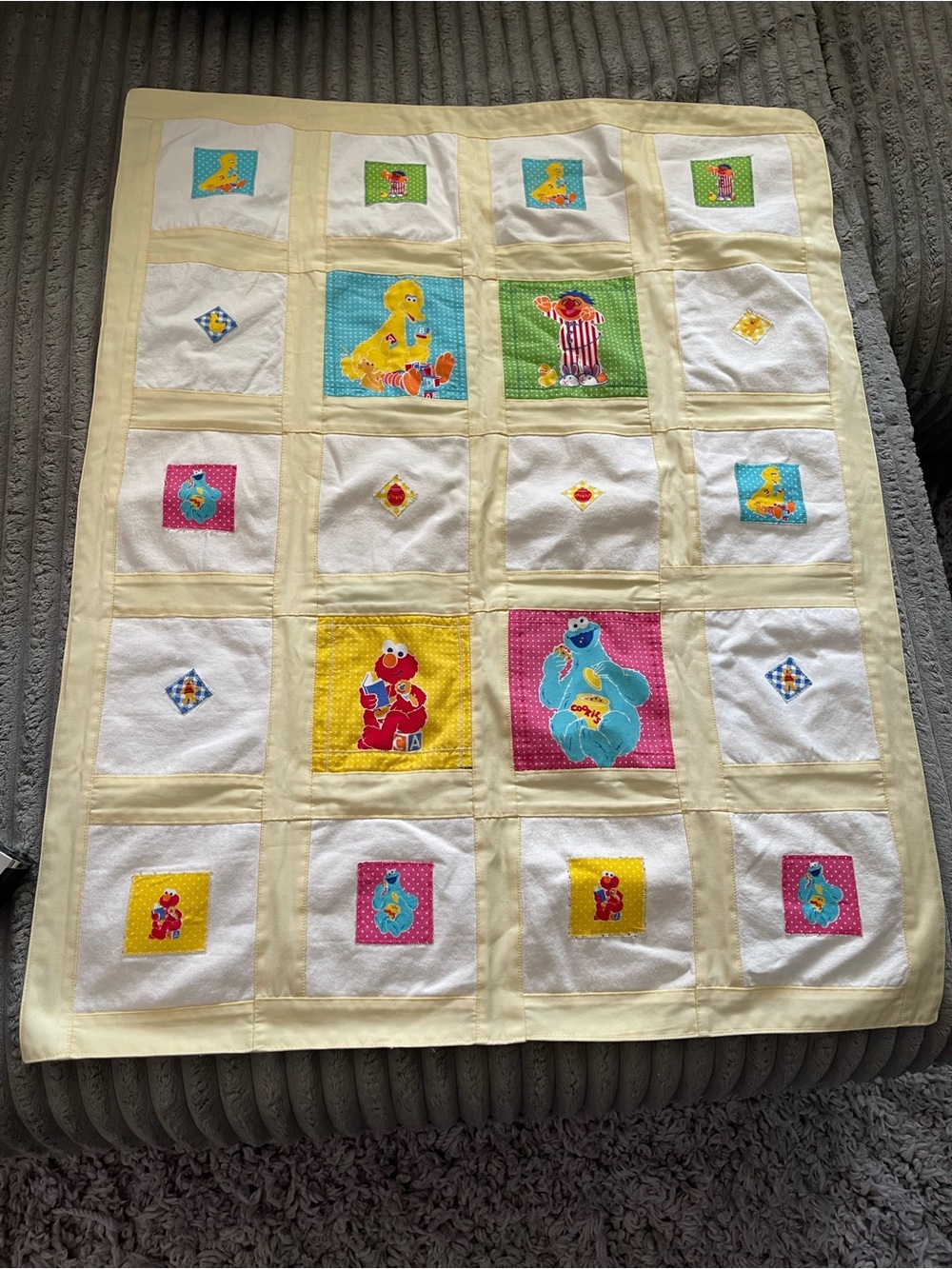 Sesame Street Patchwork Baby Blanket in Yellow, White, Pink, Blue, Green